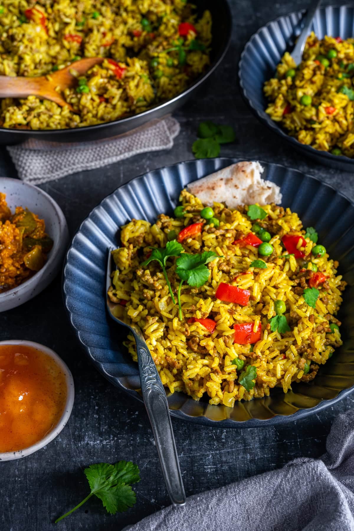 Closeup of 1 bowl of Easy Chicken Biryani