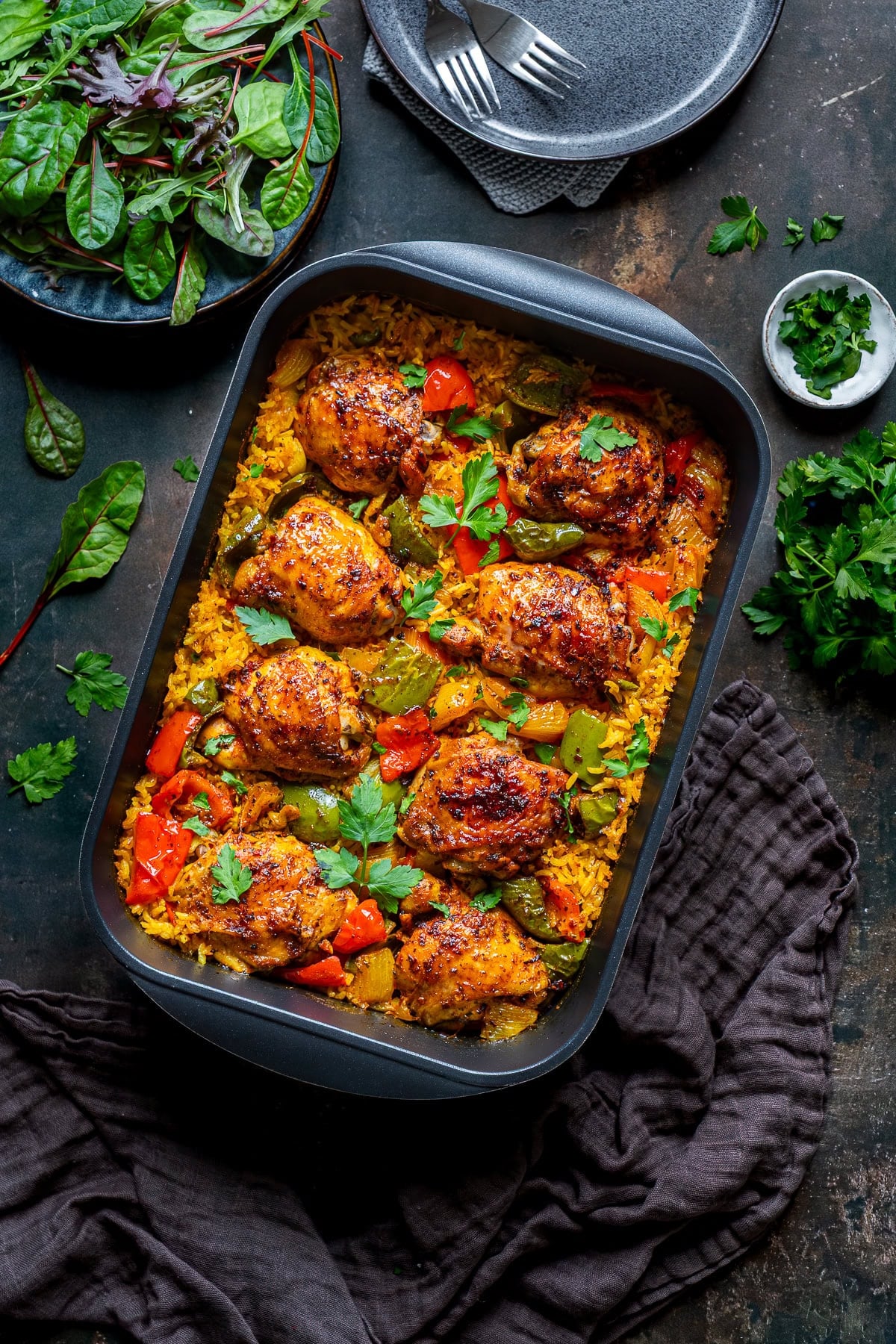 Overhead shot of Nando’s Portuguese Chicken and Spicy Rice