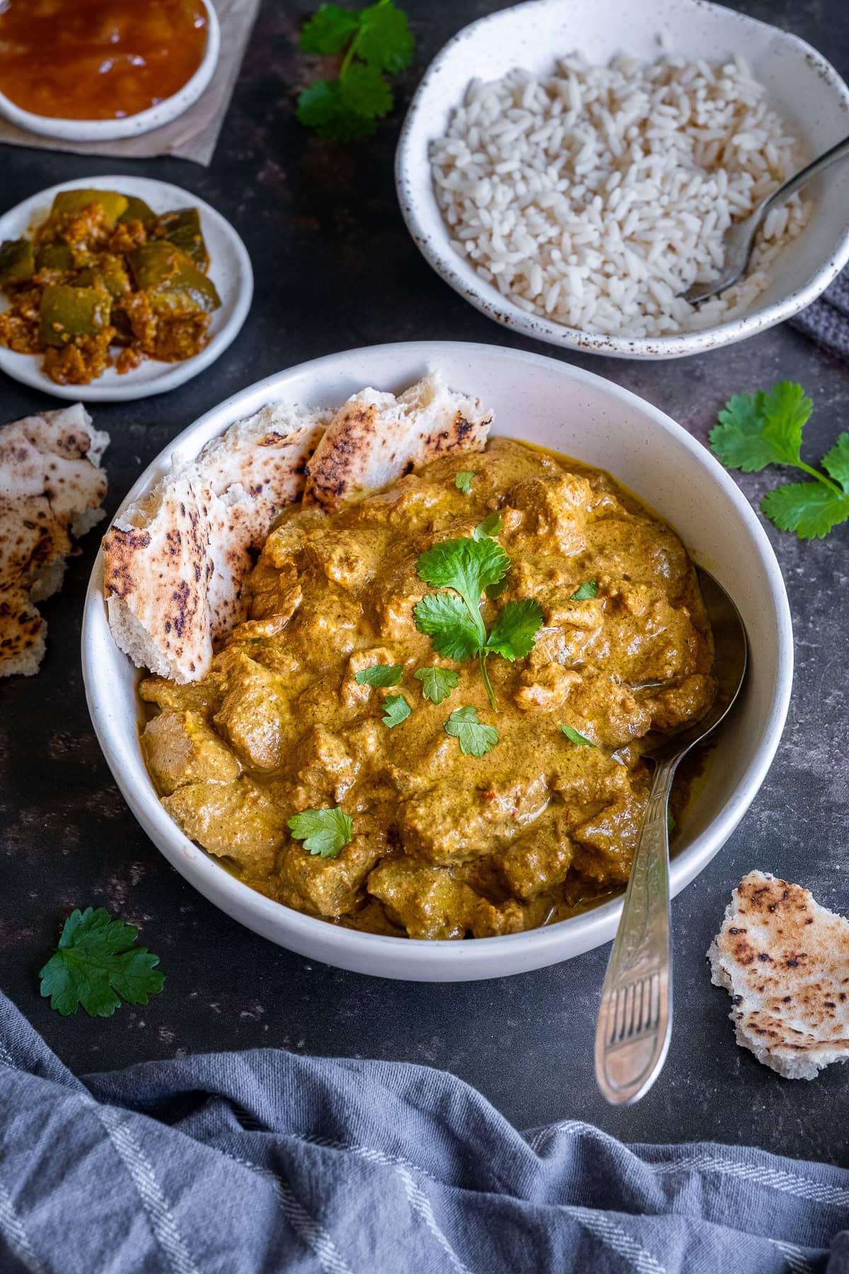 Closeup of a bowl of Easy Beef Korma