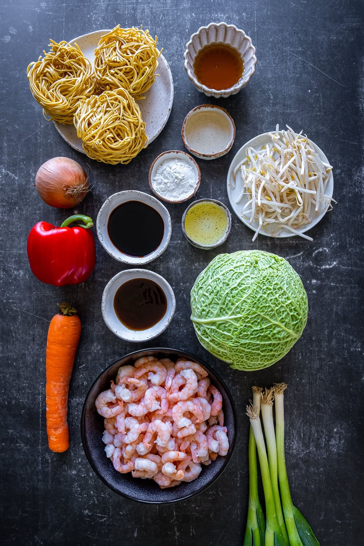 Ingredients shot for Prawn Chow Mein