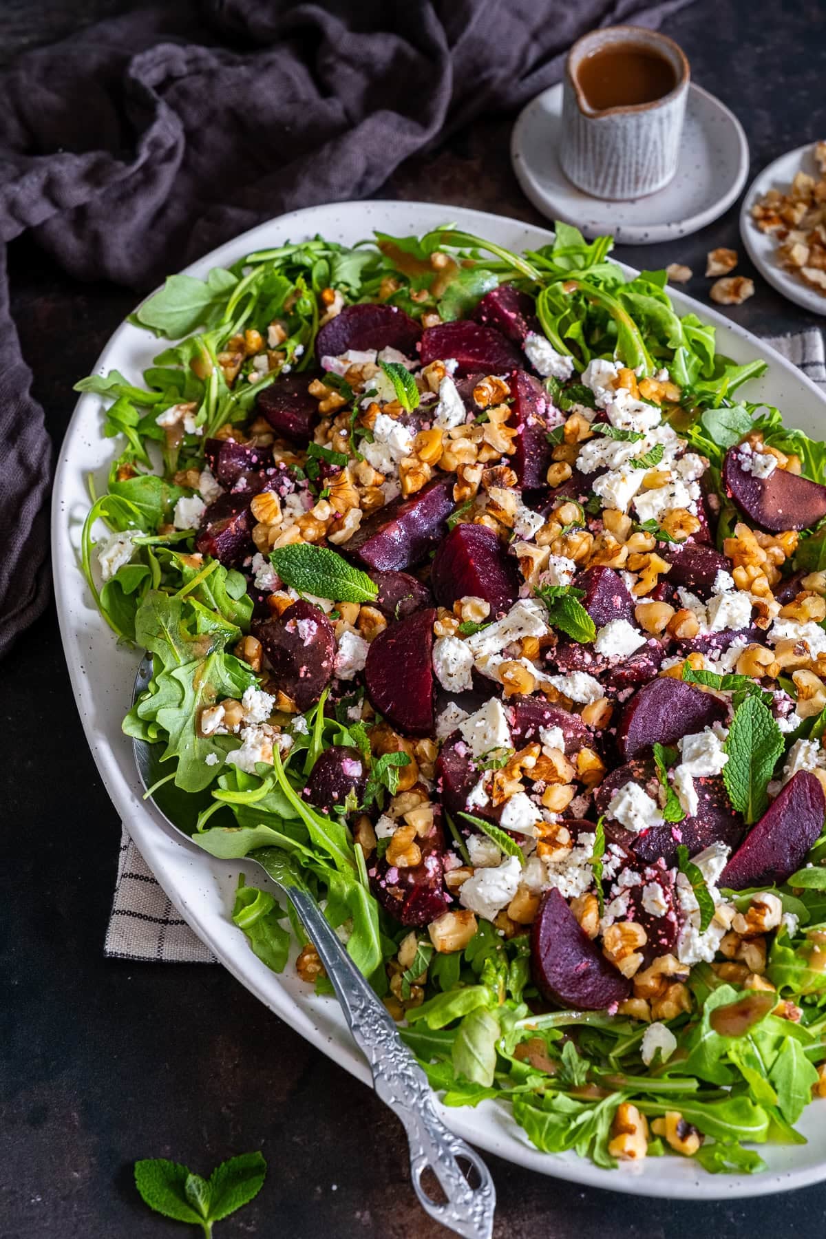 Closeup of Easy Beetroot Salad on a serving platter.