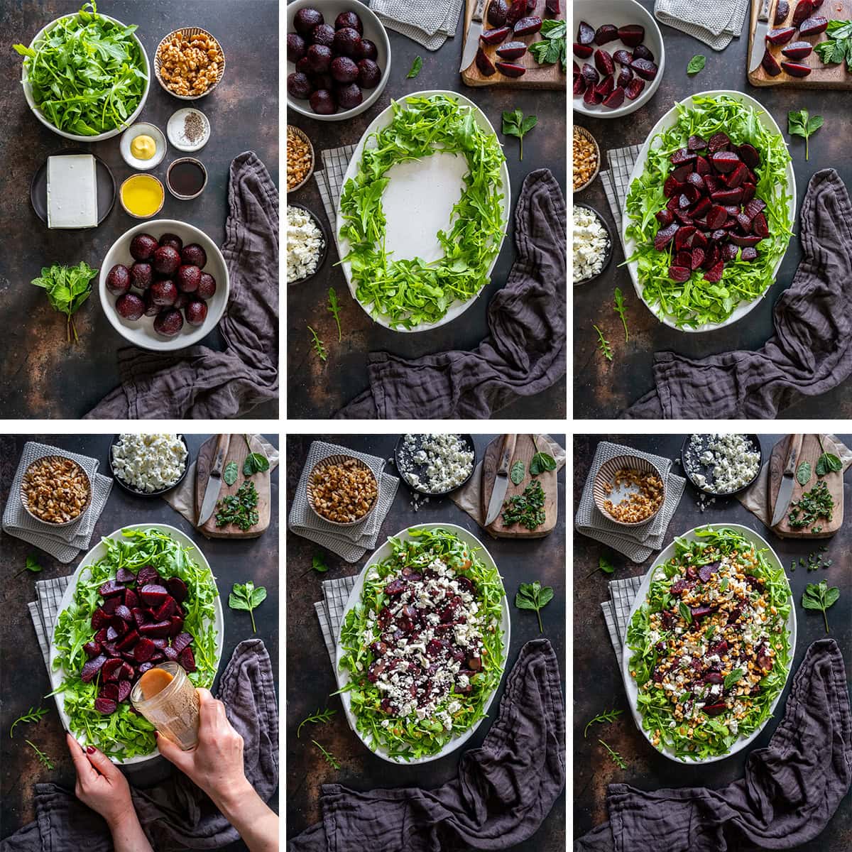 Collage showing 6 process shots for Easy Beetroot Salad