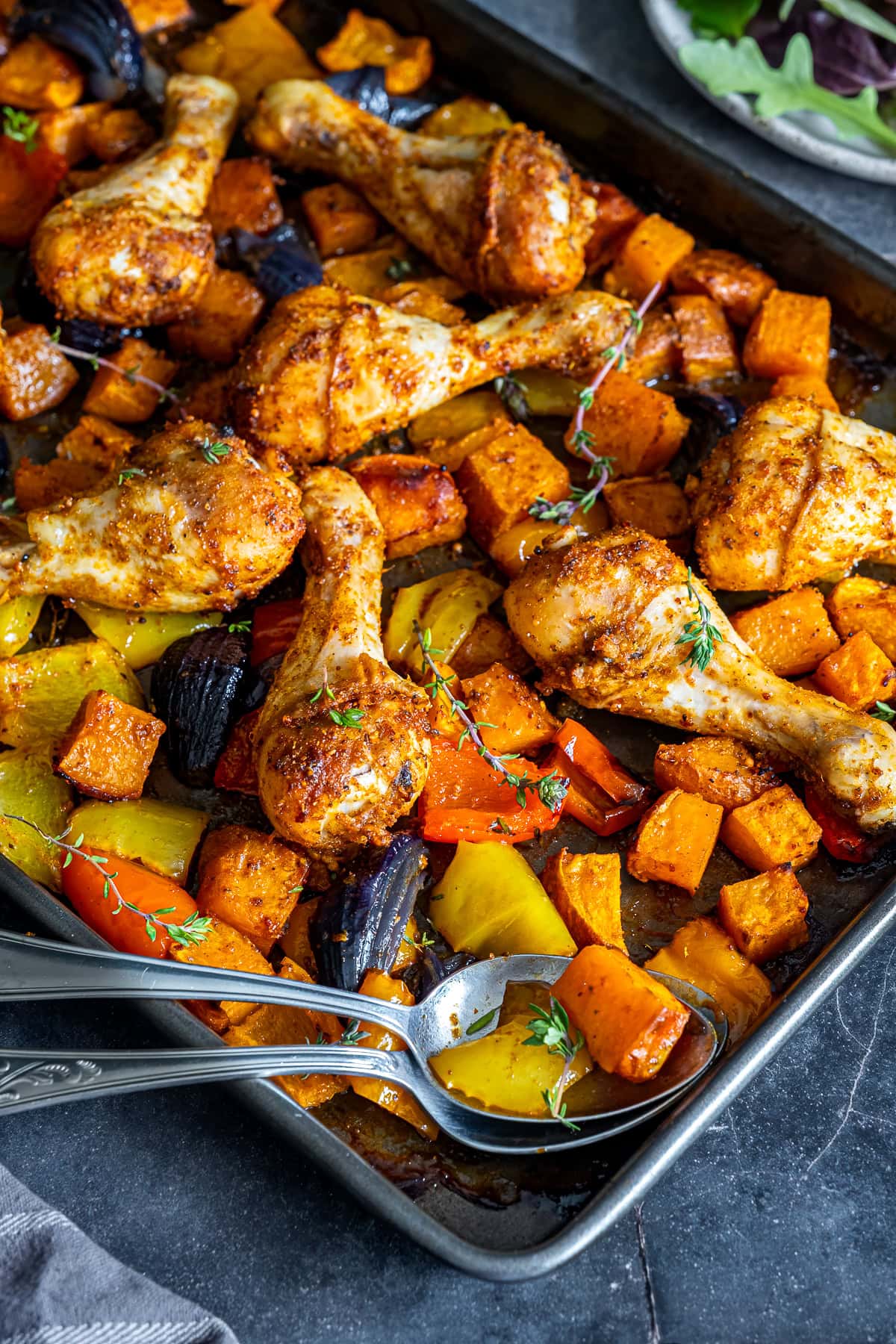 Closeup of Chicken Drumstick Traybake
