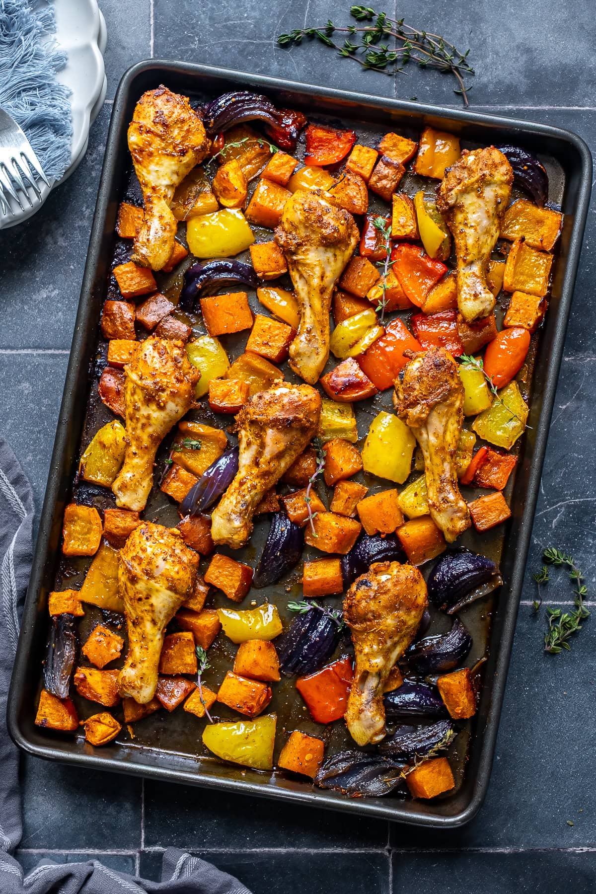 Overhead shot of Chicken Drumstick Traybake