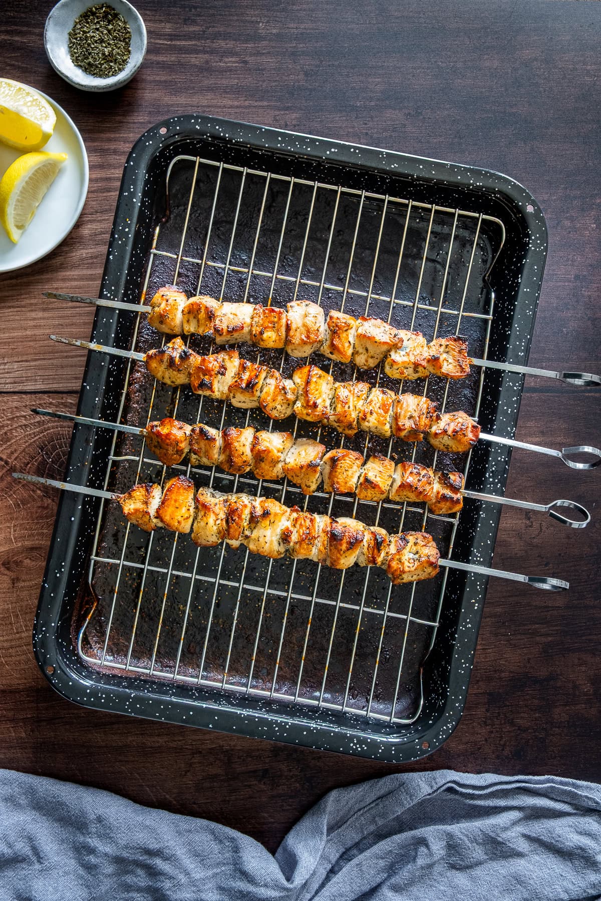 Easy Chicken Kebabs on a grill pan.
