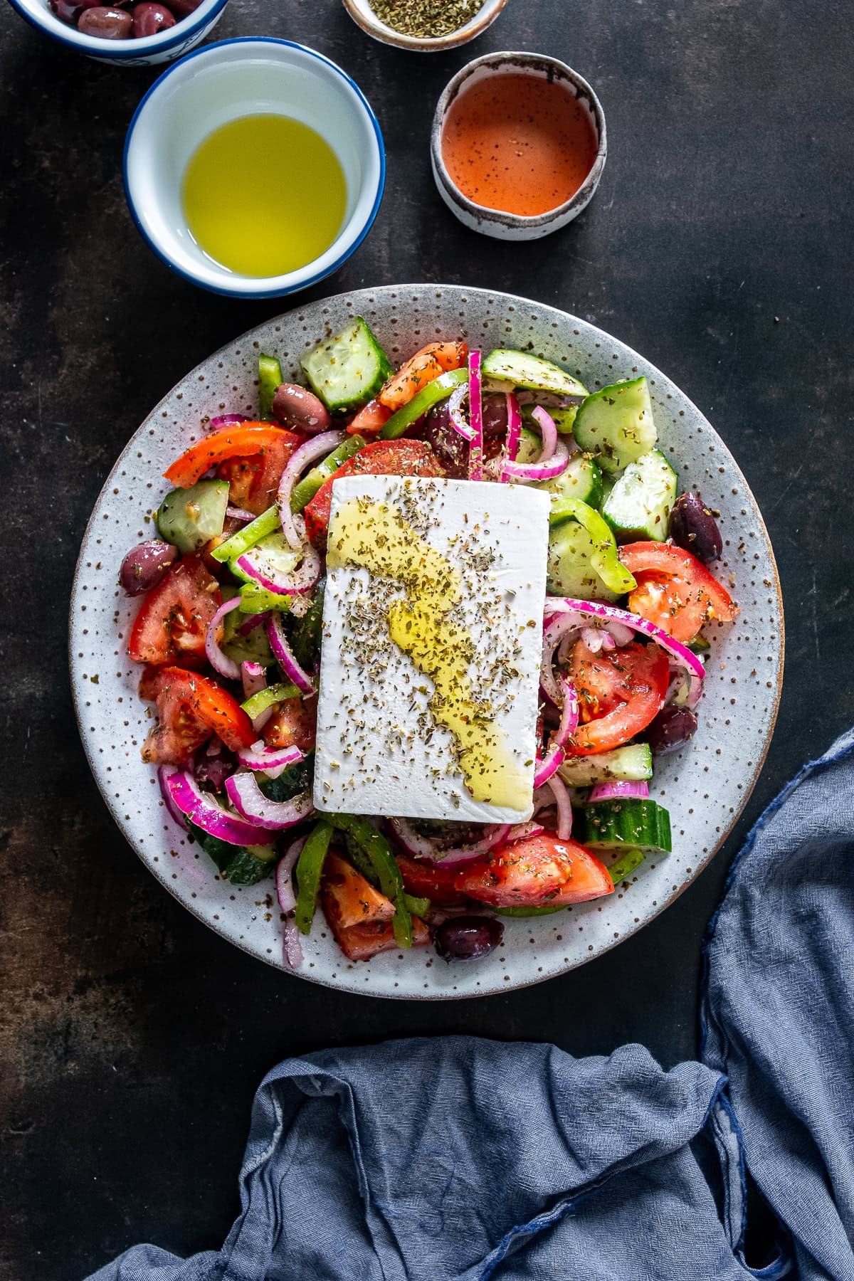 Overhead shot of Authentic Greek Salad